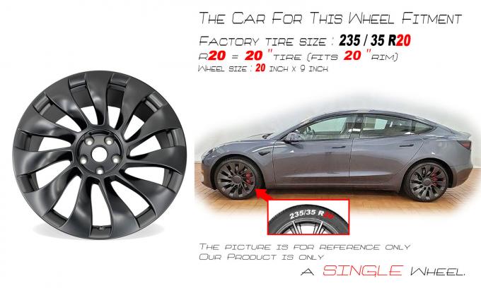 20" Front BLACK Wheel For 21 22 Tesla Model 3 OEM Quality Replacement Rim 95135 0